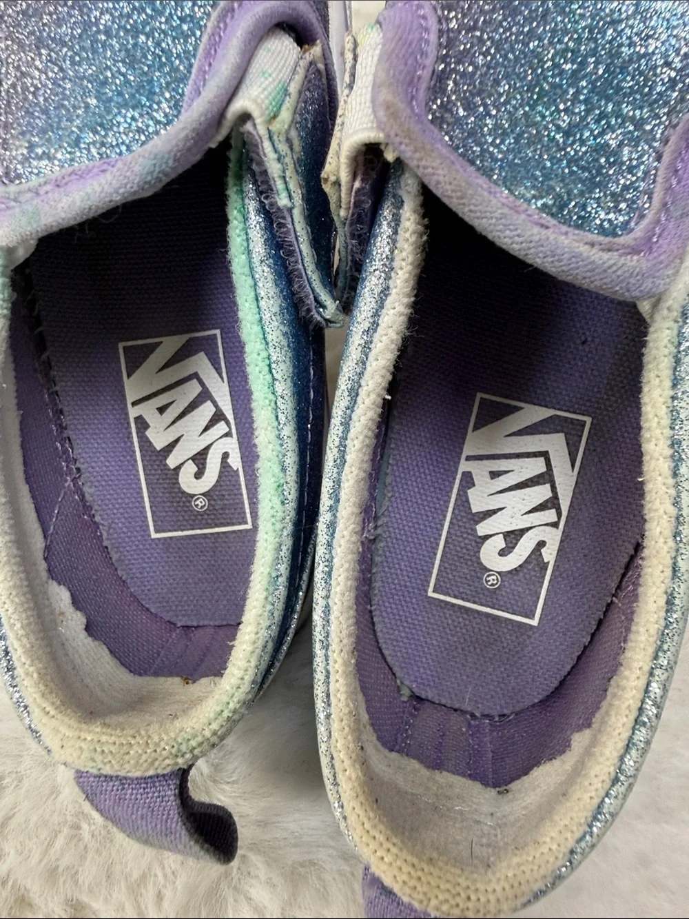 Vans Classic Slip-On Toddler 8 Glitter Iridescent Blue Purple Sparkle Shoes